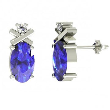 0.32ctw Oval Tanzanite Earring With 0.01ctw Diamonds in 14k Gold & 18k Gold
