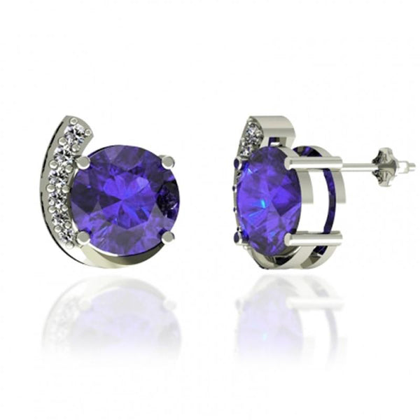 2.4ctw Round Tanzanite Earring With 0.11ctw Diamonds in Gold