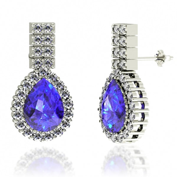 1.9ctw Pear Tanzanite Earring With 0.67ctw Diamonds in 14k White Gold