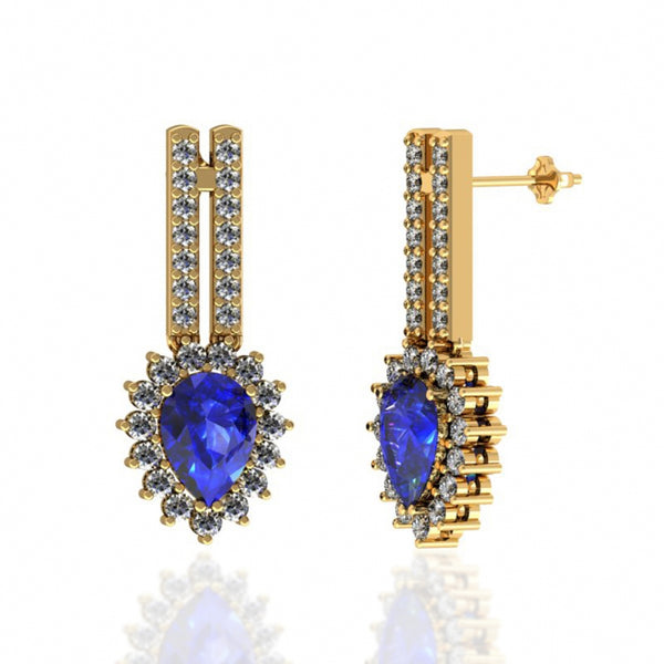 1.10 ctw Pear Tanzanite Earring With 0.73ctw Diamonds in 14k Yellow Gold