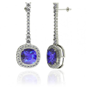 4.2ctw Cushion Tanzanite Earring With 1.13ctw Diamonds in 14k Gold