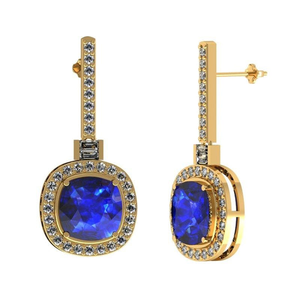 4.2ctw Cushion Tanzanite Earring With 1.35ctw Diamonds in 14k Gold