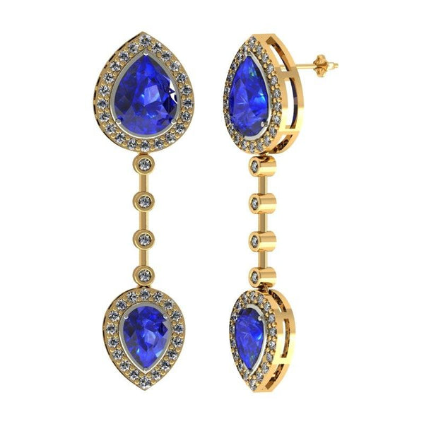 2.8ctw Pear Tanzanite Earring With 0.9ctw Diamonds in 14k Two Tone Gold