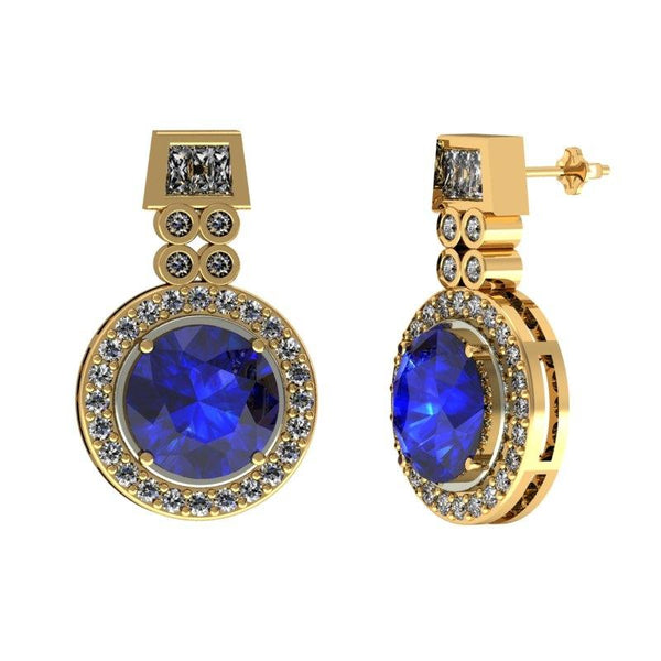 3.1 ctw Round Tanzanite Earring With 1.13ctw Diamonds in 14k Gold