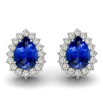 1.10 ctw Pear Tanzanite Earring With 0.32ctw Diamonds in 14k White Gold