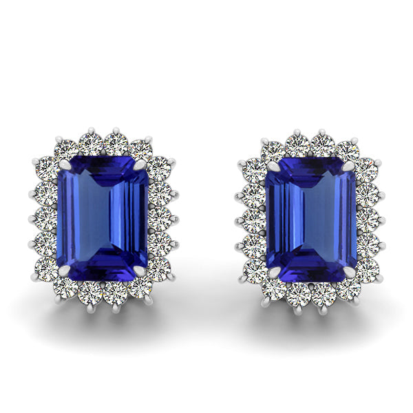 1.6ctw Emerald Cut Tanzanite Earring With 0.36ctw Diaomnds in 14k White Gold
