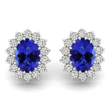 1.36ctw Oval Tanzanite Earring With 0.56ctw Diamonds in 14k White Gold