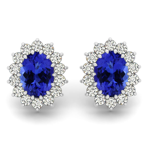 1.36ctw Oval Tanzanite Earring With 0.56ctw Diamonds in 14k White Gold