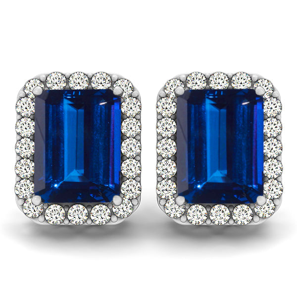 1.6cts Emerald Cut Tanzanite Earring With 0.32ctw Diamonds in 14k White Gold