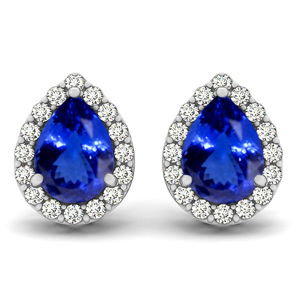 1.1cts Pear Tanzanite Earring With 0.256ctw Diamonds in 14K White Gold