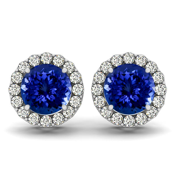 0.90ctw Round Tanzanite Earring With 0.256ctw Diamonds 14k White Gold