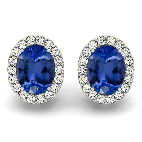 1.36ctw Oval Tanzanite Earring With 0.28ctw Diamonds in 14K White Gold