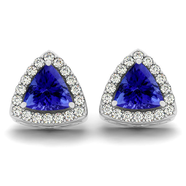 1.2ctw Trillion Tanzanite Earring With 0.28ctw Diamonds in 14K White Gold