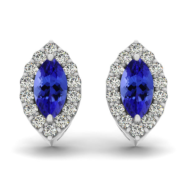 0.26ctw Marquise Tanzanite Earring With 0.224ctw Diamonds in 14k White Gold