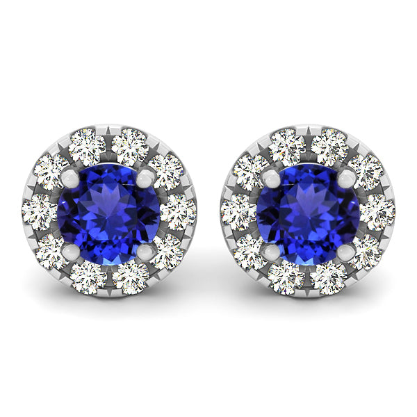 1.56ctw Round Tanzanite Earring With 0.2ctw Diamonds in 14k White Gold