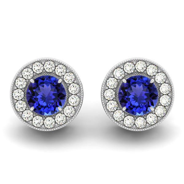 0.44ctw Round Tanzanite Earring With 0.16ctw Diamonds in 14k White Gold