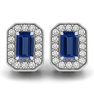 0.60ctw Emerald Cut Tanzanite Earring With 0.32ctw Diamonds in 14k White Gold