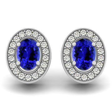 1.36cts Oval Tanzanite Earring With .36ctw Diamonds in 14k White Gold