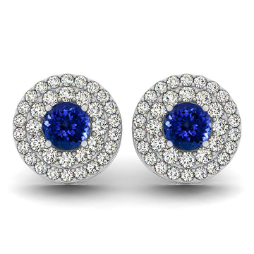 1.56ctw Round Tanzanite Earring With .92ctw Diamonds in 14k White Gold