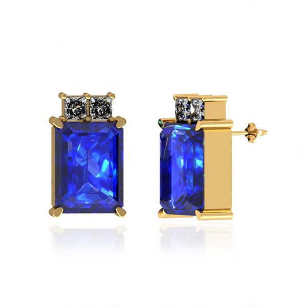 2.7ctw Emerald Cut Tanzanite Earring With 0.21ctw Diamonds in 14k Gold