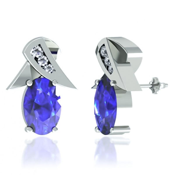 0.8ctw Oval Tanzanite Earring With 0.03ctw Diamonds in 14k Gold & 18k Gold