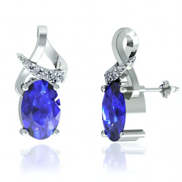 0.8ctw Oval Tanzanite Earring With 0.15ctw Diamonds in 14k Gold