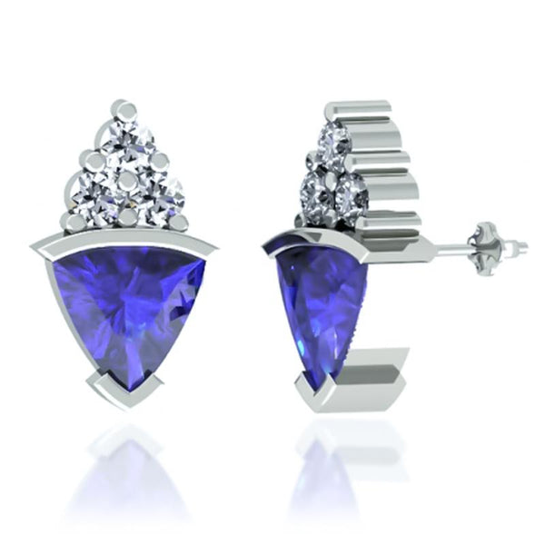 0.70ctw Trillion Tanzanite Earring With 0.15ctw Diamonds in 14k Gold.