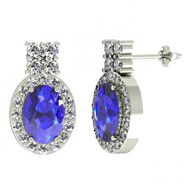1.36ctw Oval Tanzanite Earring With 0.45ctw Diamonds in 14k Gold