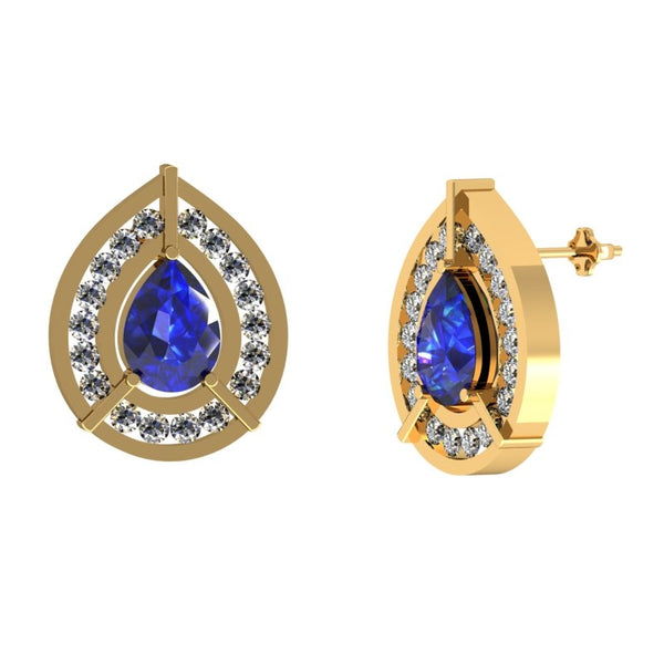 1.1 ctw Pear Tanzanite Earring With 0.64ctw Diamonds in 14k Yellow Gold