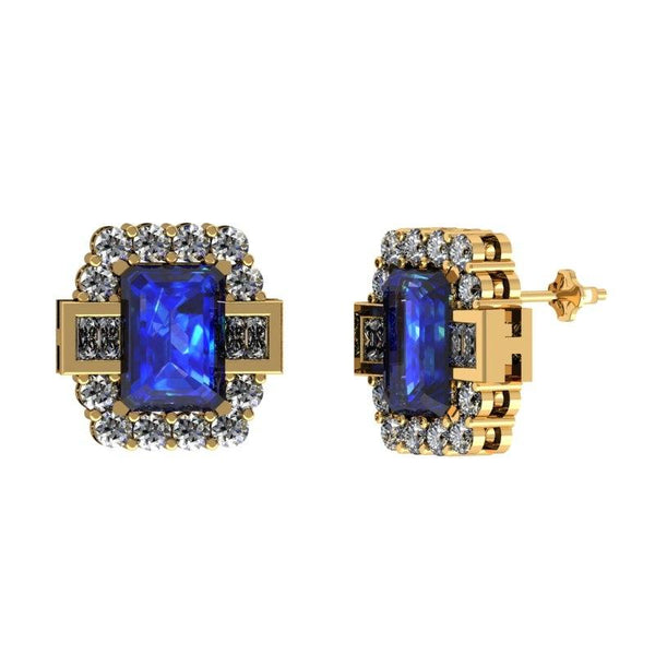 1.6ctw Emerald Cut Tanznite Earring With 0.31ctw Diamonds in 14k Gold