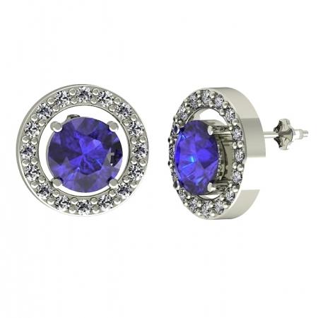1.56ctw Round Tanzanite Earring With 0.32ctw Diamonds in 14k Gold