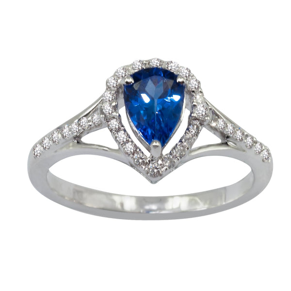 0.63ct Pear Shape Tanzanite Ring With 0.20ctw Diamonds in 14k White Gold