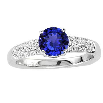 0.85ct Round Tanzanite Ring With 0.18ctw Diamonds in 14k White Gold