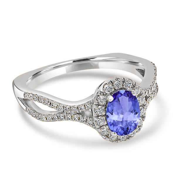 0.76ct Oval Tanzanite Ring with 0.39 cttw Diamond