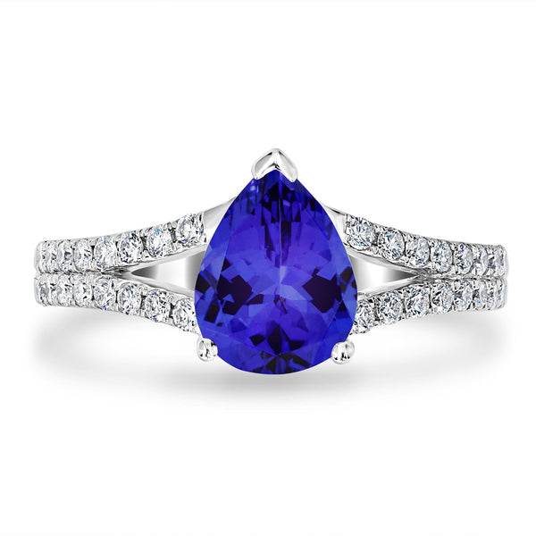 1.75ct Pear Shape Tanzanite Ring with 0.37 cttw Diamond