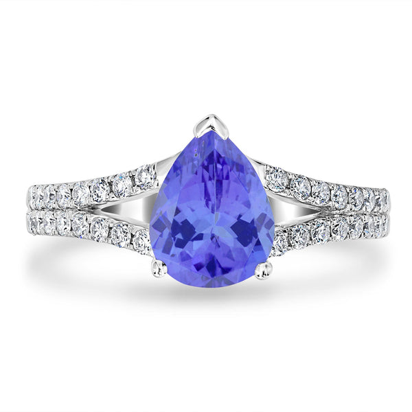 1.75ct Pear Shape Tanzanite Ring with 0.37 cttw Diamond