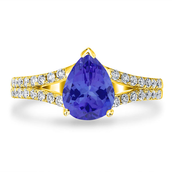 1.75ct Pear Shape Tanzanite Ring with 0.37 cttw Diamond