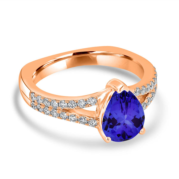 1.75ct Pear Shape Tanzanite Ring with 0.37 cttw Diamond