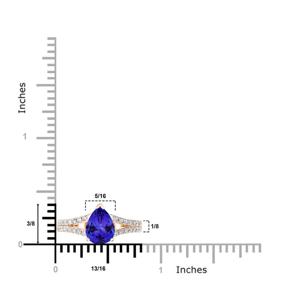 1.75ct Pear Shape Tanzanite Ring with 0.37 cttw Diamond