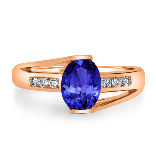 1.2ct Oval Tanzanite Ring with 0.13 cttw Diamond