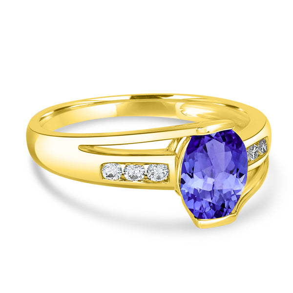 1.2ct Oval Tanzanite Ring with 0.13 cttw Diamond