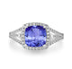 2.4ct Cushion Tanzanite Ring with 0.32 cttw Diamond