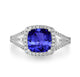 2.4ct Cushion Tanzanite Ring with 0.32 cttw Diamond