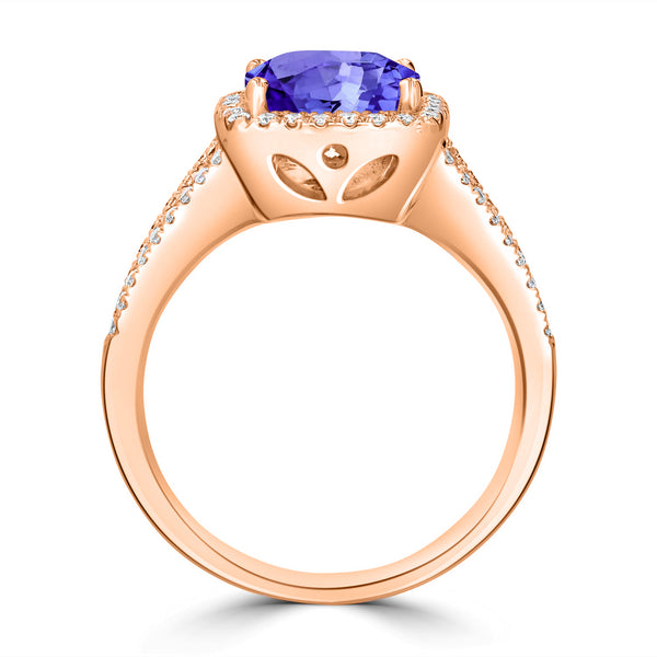 2.4ct Cushion Tanzanite Ring with 0.32 cttw Diamond