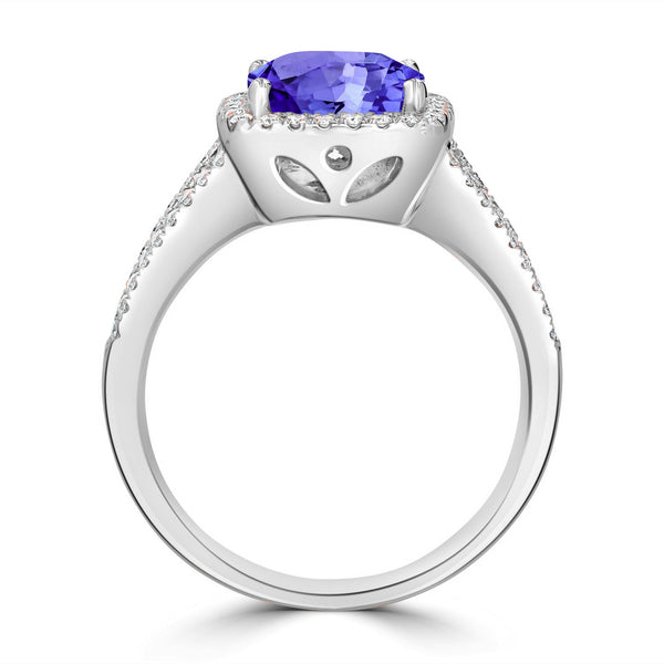 2.4ct Cushion Tanzanite Ring with 0.32 cttw Diamond