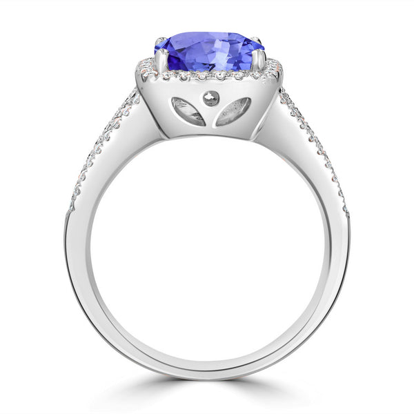 2.4ct Cushion Tanzanite Ring with 0.32 cttw Diamond