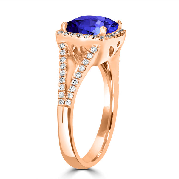2.4ct Cushion Tanzanite Ring with 0.32 cttw Diamond