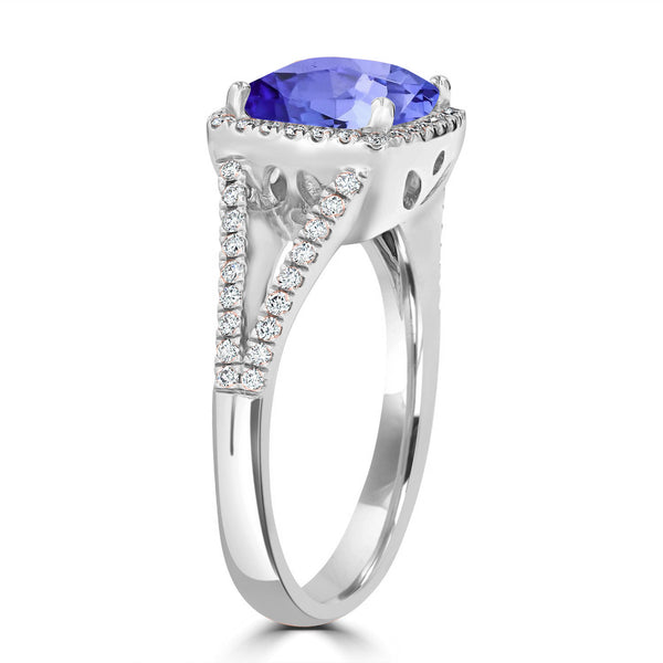 2.4ct Cushion Tanzanite Ring with 0.32 cttw Diamond