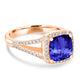2.4ct Cushion Tanzanite Ring with 0.32 cttw Diamond