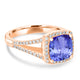 2.4ct Cushion Tanzanite Ring with 0.32 cttw Diamond